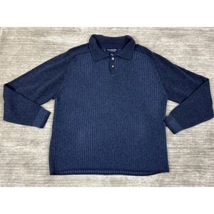 Roundtree & Yorke Sweater Mens L Blue Polo Wool Blend Ribbed Raglan Long Sleeve